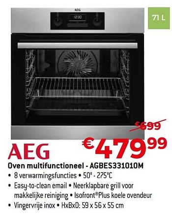Promoties Aeg oven multifunctioneel - agbes331010m - AEG - Geldig van 01/07/2019 tot 31/07/2019 bij Exellent