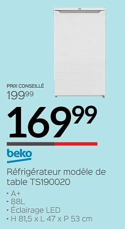 Promotions Beko réfrigérateur modèle de table ts190020 - Beko - Valide de 01/07/2019 à 31/07/2019 chez Selexion