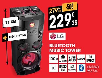 Promoties Lg bluetooth music tower om7560 - LG - Geldig van 01/07/2019 tot 31/07/2019 bij Electro Depot
