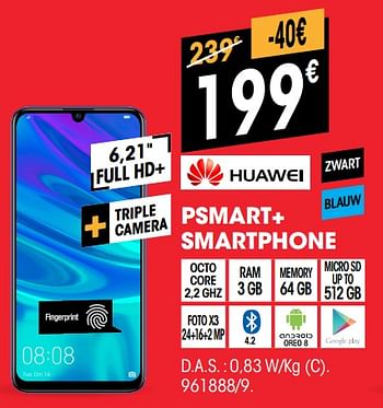 Promoties Huawei psmart+smartphone - Huawei - Geldig van 01/07/2019 tot 31/07/2019 bij Electro Depot