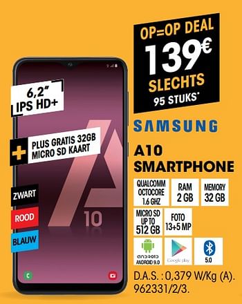 Promoties Samsung a10 smartphone - Samsung - Geldig van 01/07/2019 tot 31/07/2019 bij Electro Depot