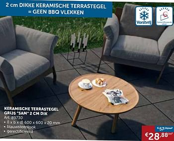 Promotions Keramische terrastegel grijs sam 2cm dik - Produit maison - Zelfbouwmarkt - Valide de 02/07/2019 à 29/07/2019 chez Zelfbouwmarkt