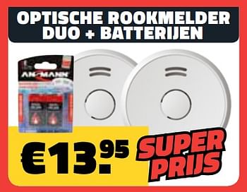 Promoties Optische rookmelder duo + batterijen - Huismerk - Bouwcenter Frans Vlaeminck - Geldig van 07/07/2019 tot 31/07/2019 bij Bouwcenter Frans Vlaeminck