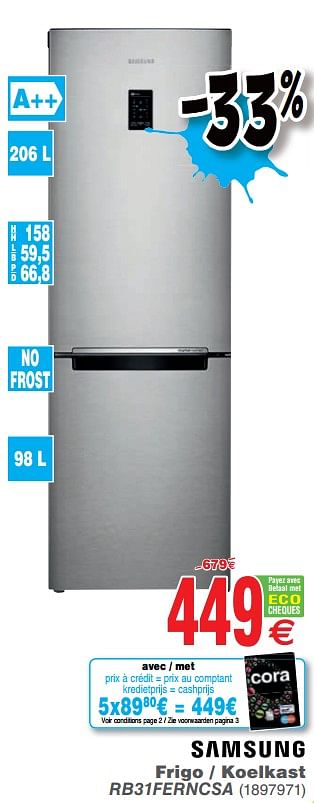 Promoties Samsung frigo - koelkast rb31ferncsa - Samsung - Geldig van 02/07/2019 tot 31/07/2019 bij Cora