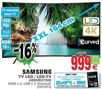 Promoties Samsung tv led - led-tv ue65ru7300 - Samsung - Geldig van 02/07/2019 tot 31/07/2019 bij Cora