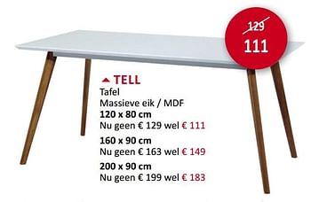 Promoties Tell tafel massieve eik - mdf - Huismerk - Weba - Geldig van 01/07/2019 tot 31/07/2019 bij Weba