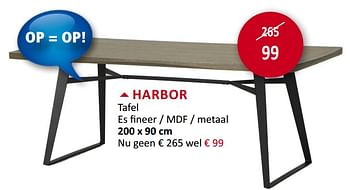 Promoties Harbor tafel es fineer - mdf - metaal - Huismerk - Weba - Geldig van 01/07/2019 tot 31/07/2019 bij Weba