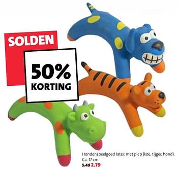 Promoties Hondenspeelgoed latex met piep koe, tijger, hond - Huismerk - Intratuin - Geldig van 01/07/2019 tot 31/07/2019 bij Intratuin