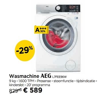 Promoties Aeg wasmachine l7fee96w - AEG - Geldig van 28/06/2019 tot 31/07/2019 bij Molecule