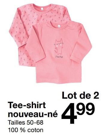 Promotions Tee-shirt nouveau-ne - Produit maison - Zeeman  - Valide de 29/06/2019 à 31/12/2019 chez Zeeman