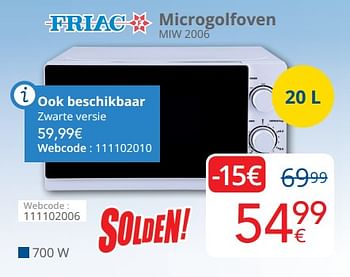 Promoties Friac microgolfoven miw 2006 - Friac - Geldig van 01/07/2019 tot 31/07/2019 bij Eldi