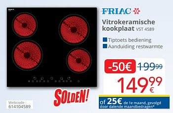 Promoties Friac vitrokeramische kookplaat vst 4589 - Friac - Geldig van 01/07/2019 tot 31/07/2019 bij Eldi