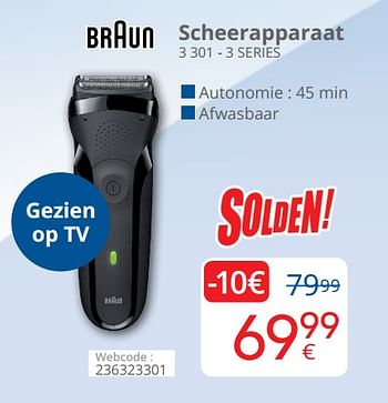 Promotions Braun scheerapparaat 3 301 - 3 series - Braun - Valide de 01/07/2019 à 31/07/2019 chez Eldi