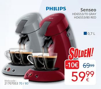 Promoties Philips senseo hd6553-70 gray hd6553-80 red - Philips - Geldig van 01/07/2019 tot 31/07/2019 bij Eldi