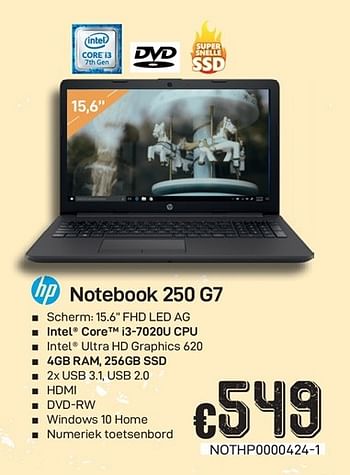 Promoties Hp notebook 250 g7 - HP - Geldig van 01/07/2019 tot 15/08/2019 bij Compudeals
