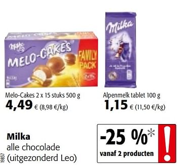 Promoties Milka alle chocolade uitgezonderd leo - Milka - Geldig van 03/07/2019 tot 16/07/2019 bij Colruyt