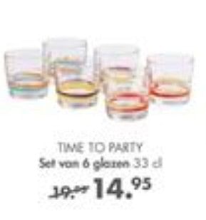 Promoties Time to party set van 6 glazen - Huismerk - Casa - Geldig van 01/07/2019 tot 28/07/2019 bij Casa