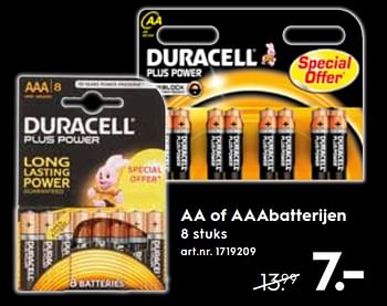 Promoties Aa of aaa batterijen - Duracell - Geldig van 01/07/2019 tot 31/07/2019 bij Blokker