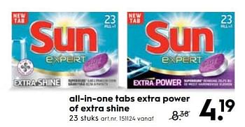 Promoties All-in-one tabs extra power of extra shine - Sun - Geldig van 01/07/2019 tot 31/07/2019 bij Blokker