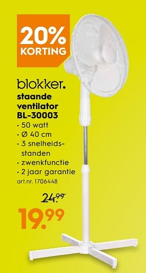 Promoties Blokker staande ventilator bl-30003 - Huismerk - Blokker - Geldig van 01/07/2019 tot 31/07/2019 bij Blokker