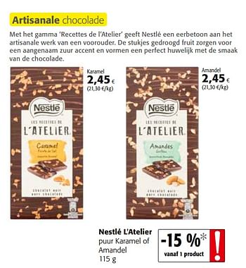 Promoties Nestlé l`atelier puur karamel of amandel - Nestlé - Geldig van 03/07/2019 tot 16/07/2019 bij Colruyt