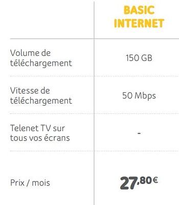 Promotions Basic internet - Produit Maison - Telenet - Valide de 01/07/2019 à 05/08/2019 chez Telenet