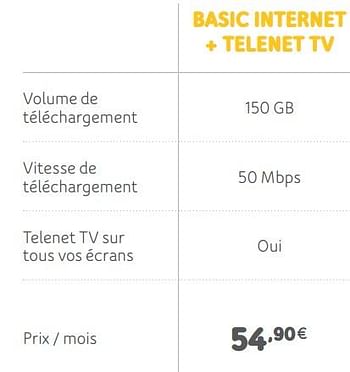 Promotions Basic internet + telenet tv - Produit Maison - Telenet - Valide de 01/07/2019 à 05/08/2019 chez Telenet