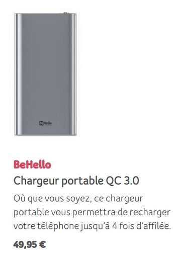 Promoties Behello chargeur portable qc 3.0 - BeHello - Geldig van 01/07/2019 tot 05/08/2019 bij Telenet
