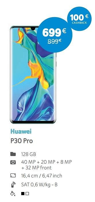 Promotions Huawei p30 pro - Huawei - Valide de 01/07/2019 à 05/08/2019 chez Telenet