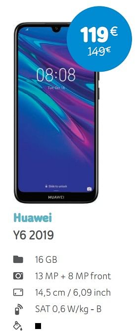 Promotions Huawei y6 2019 - Huawei - Valide de 01/07/2019 à 05/08/2019 chez Telenet