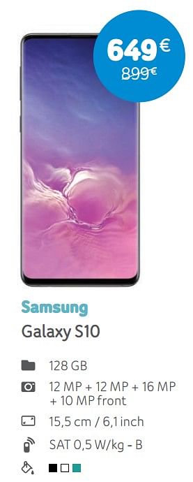 Promotions Samsung galaxy s10 - Samsung - Valide de 01/07/2019 à 05/08/2019 chez Telenet