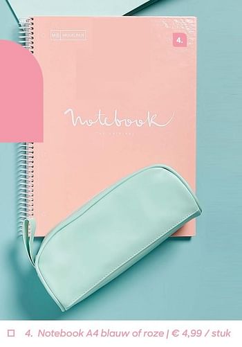 Promoties Notebook a4 blauw of roze - Huismerk - Ava - Geldig van 03/07/2019 tot 08/09/2019 bij Ava