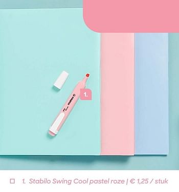Promoties Stabilo swing cool pastel roze - Stabilo - Geldig van 03/07/2019 tot 08/09/2019 bij Ava