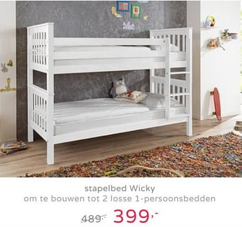 Promoties Stapelbed wicky om te bouwen tot 2 losse 1-persoonsbedden - Huismerk - Baby & Tiener Megastore - Geldig van 07/07/2019 tot 28/07/2019 bij Baby & Tiener Megastore