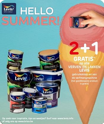 Promoties 2+1 gratis op alle verven en lakken levis - Levis - Geldig van 10/07/2019 tot 22/07/2019 bij Brico