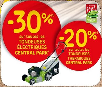 Promotions -30% sur toutes les tondeuses électriques central park* - Central Park - Valide de 10/07/2019 à 22/07/2019 chez Brico