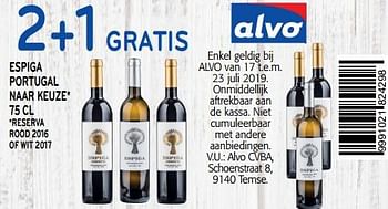 Promoties 2+1 gratis espiga portugal naar keuze - Rode wijnen - Geldig van 17/07/2019 tot 23/07/2019 bij Alvo