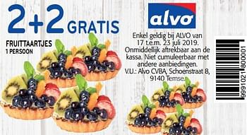 Promoties 2+2 gratis fruittaartjes - Huismerk - Alvo - Geldig van 17/07/2019 tot 23/07/2019 bij Alvo