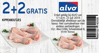 Promoties 2+2 gratis kippenboutjes - Huismerk - Alvo - Geldig van 17/07/2019 tot 23/07/2019 bij Alvo