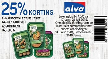 Promoties 25% korting bij aankoop van 2 stuks uit het garden gourmet assortiment - Garden Gourmet - Geldig van 17/07/2019 tot 23/07/2019 bij Alvo