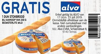 Promoties Gratis 1 dun stokbrood - Huismerk - Alvo - Geldig van 17/07/2019 tot 23/07/2019 bij Alvo