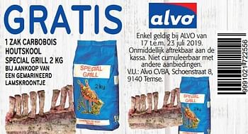 Promoties Gratis 1 zak carbobois houtskool special grill - Carbobois - Geldig van 17/07/2019 tot 23/07/2019 bij Alvo