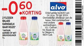 Promoties -0.60 korting 2 flessen balade karnemelk - Balade - Geldig van 24/07/2019 tot 30/07/2019 bij Alvo