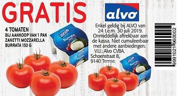 Promoties Gratis 4 tomaten - Huismerk - Alvo - Geldig van 24/07/2019 tot 30/07/2019 bij Alvo