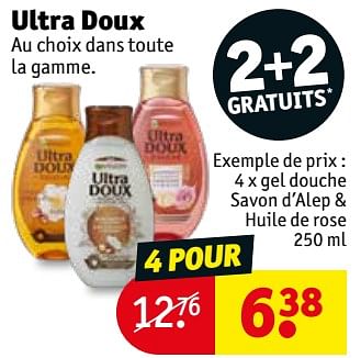 Promotions Ultra doux gel douche savon d`alep + huile de rose - Ultra Doux - Valide de 09/07/2019 à 21/07/2019 chez Kruidvat
