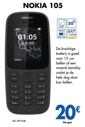 Promoties Nokia 105 - Nokia - Geldig van 10/07/2019 tot 19/07/2019 bij Carrefour