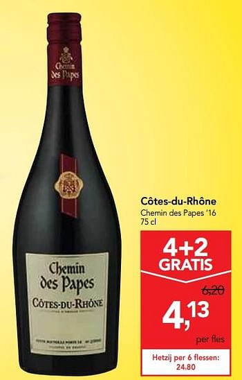 Promoties Côtes-du-rhône chemin des papes `16 - Rode wijnen - Geldig van 17/07/2019 tot 30/07/2019 bij Makro