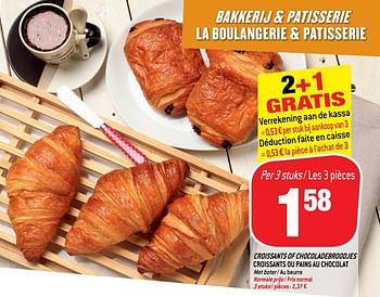 Promotions Croissants of chocoladebroodjes croissants ou pains au chocolat - Produit maison - Match - Valide de 10/07/2019 à 16/07/2019 chez Match