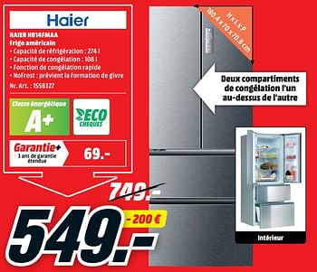Promotions Haier hb14fmaa frigo américain - Haier - Valide de 08/07/2019 à 14/07/2019 chez Media Markt