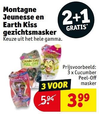 Promoties Montagne jeunesse en earth kiss gezichtsmasker - Huismerk - Kruidvat - Geldig van 09/07/2019 tot 21/07/2019 bij Kruidvat